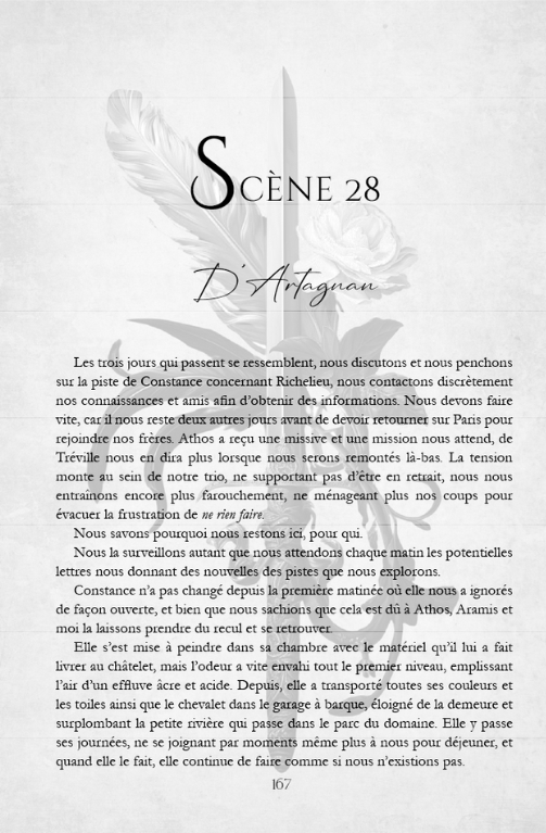 Exemple de mise en page artistique de roman avec un design éditorial élégant et narratif