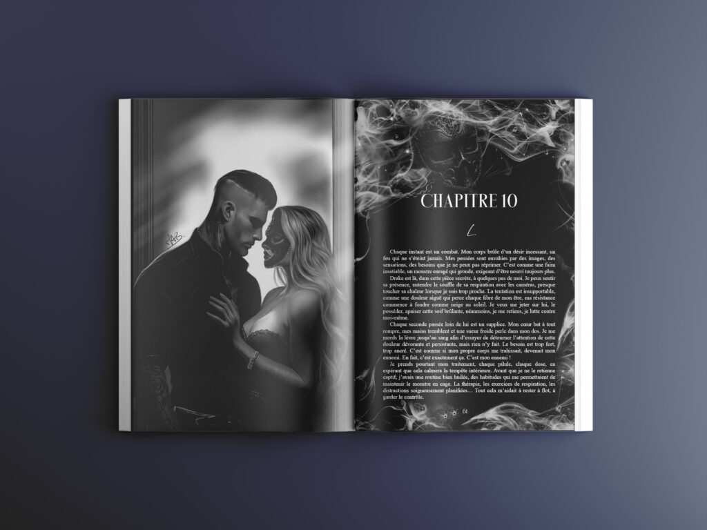 Exemple de mise en page immersive de roman dark avec un design éditorial intense et visuel. Roman de Eden James AUthor avec Stalk me baby