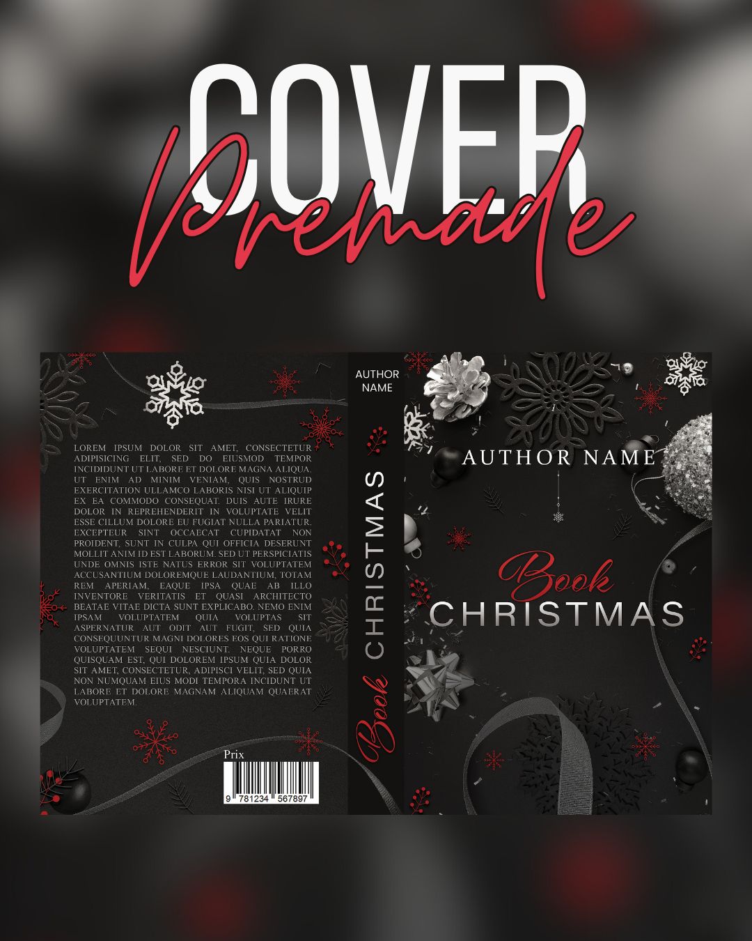 Couverture premade de Noël rouge et argent, design sombre et élégant pour roman, créée par Digital Eclipse Studio.