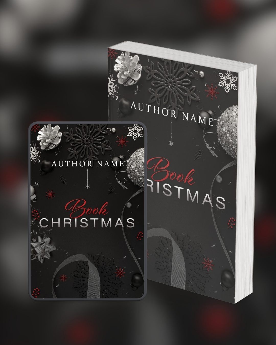 Couverture premade Noël rouge et argent en format ebook et broché, création professionnelle Digital Eclipse Studio.